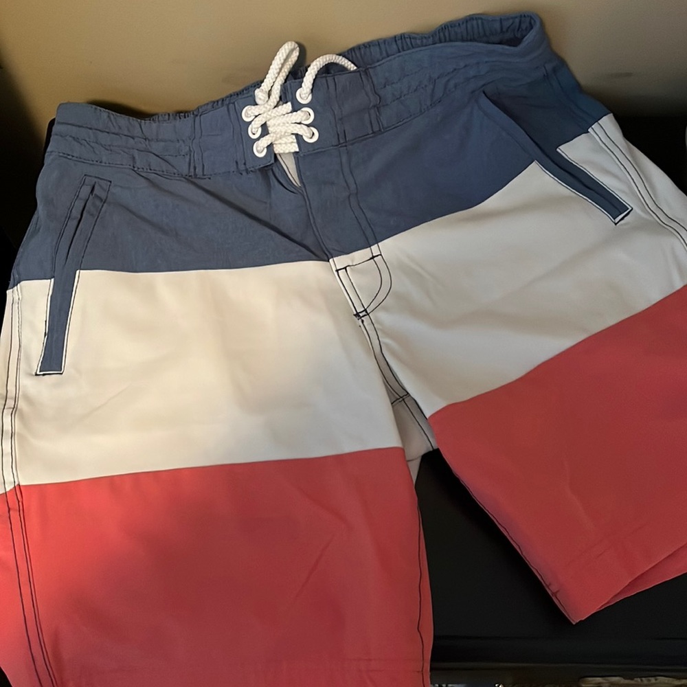 Red white blue swim trunks